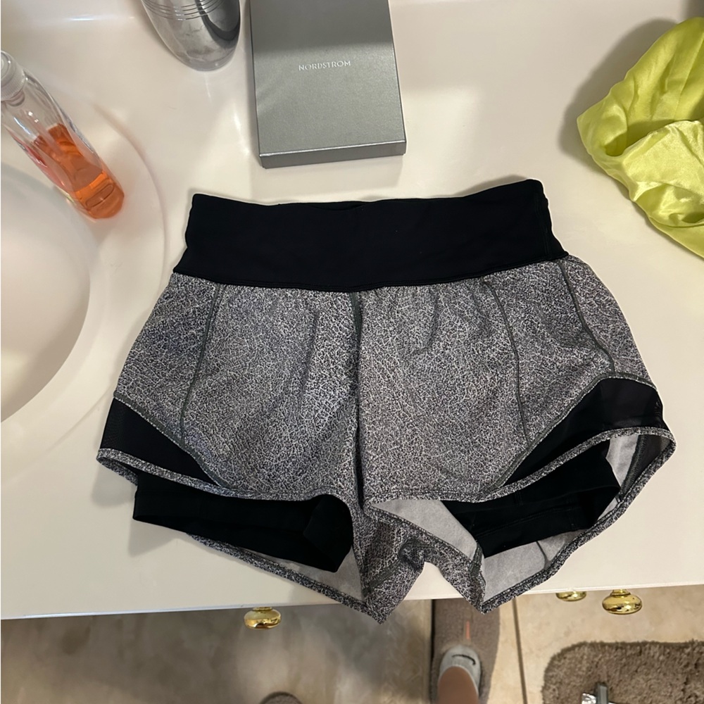 lululemon athletica Gray and Black Fitted Crop Polo Athletic Shorts